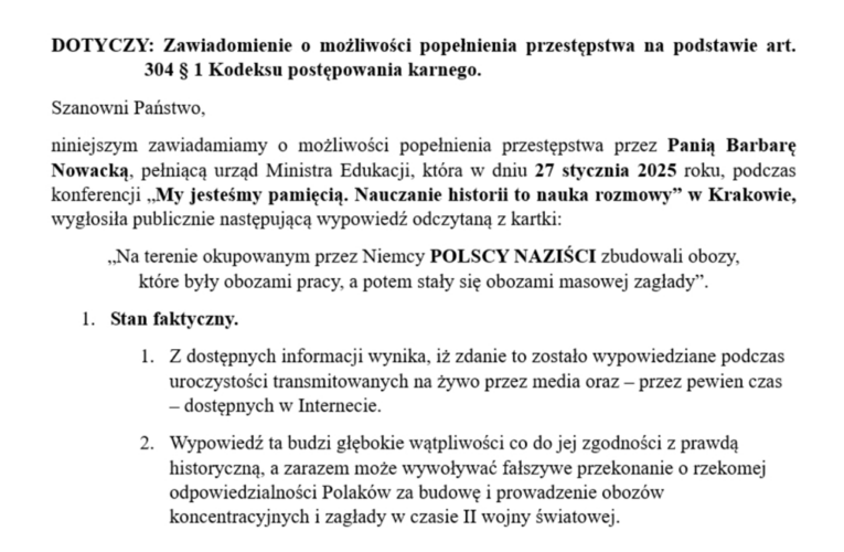 Wysłaliśmy zawiadomienie do Prokuratury Rejonowej o możliwości popełnienia przestępstwa przez Panią Barbarę Nowacką