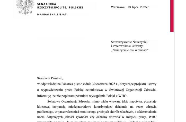 Senator Magdalena Biejat odpowiada na nasze pismo