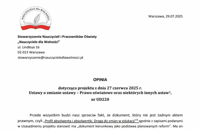 Zaopiniowaliśmy negatywnie niebezpieczne zmiany w Prawie oświatowym