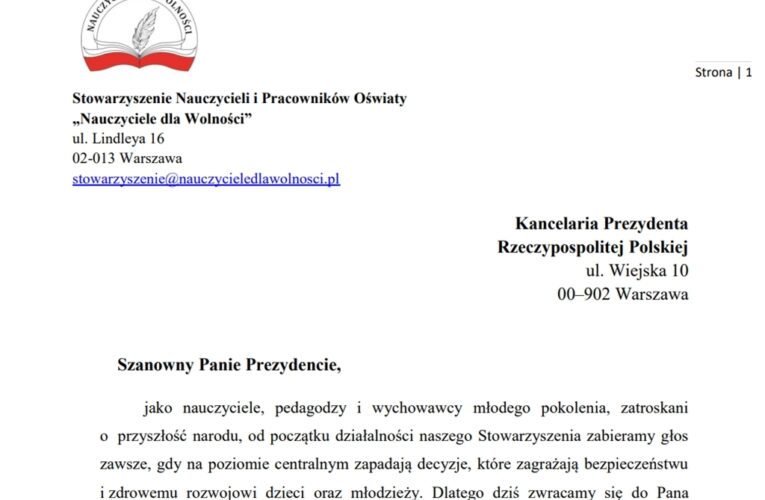 Zwracamy się do prezydenta z ważnym apelem
