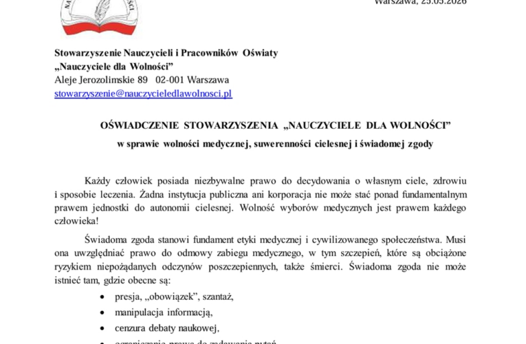 Oświadczenie w sprawie wolności medycznej